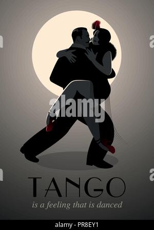 Paar leidenschaftlich Tango tanzen: schöner Mann und schöne Frau Tango tanzen auf Ballsaal. Stock Vektor