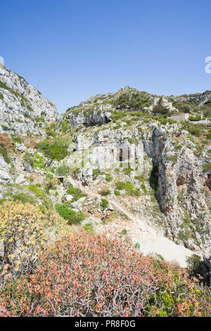 Apulien Leuca, Italien, Grotte von ciolo - Wandern in den Bergen an der Grotte Ciolo Stockfoto