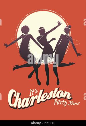 Funny Girl silhouette Charleston tanzen Stock Vektor