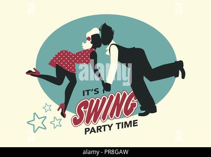 Lustig Paar im Retro Stil tanzen Swing oder Lindy Hop gekleidet Stock Vektor