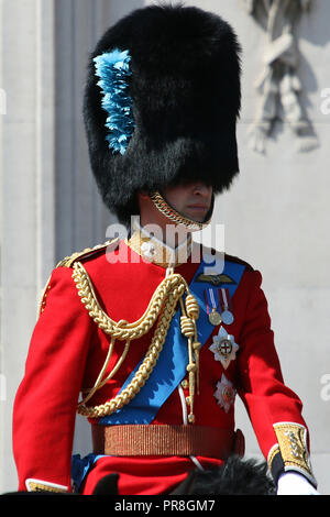 Prinz William, der Herzog von Cambridge, Oberst des Irish Guards zu Pferde an der 2017 die Farbe in der Mall, London, England. Stockfoto