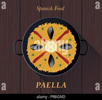 Spanisch Essen. "Paella". Typische spanische Reis. Stock Vektor