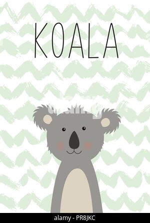 Niedlichen Koala. Poster, Karten für Kinder. Vector Illustration. Stock Vektor