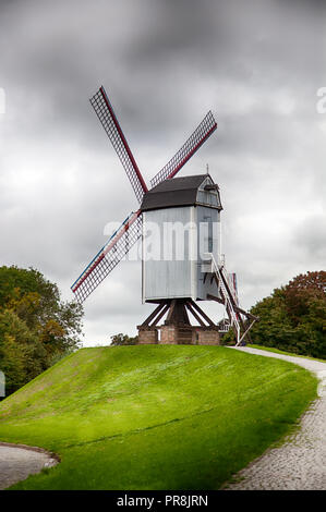 Alte Mühle in Brügge, Detail der Mühle, Weltkulturerbe Stockfoto