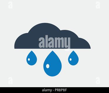 Regen Symbol Flat Style auf grauem Hintergrund mit Cloud Symbol isoliert. Stock Vektor