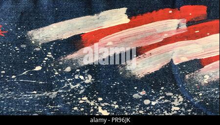 Denim, jeans Textur Hintergrund. Abstrakte Textur Ölfarbe auf Leinwand. Tropfen bunte Farbe auf blauem Hintergrund Denim, jeans Stockfoto