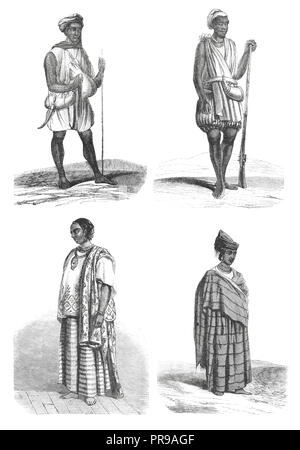 Illustration von Joloffs oder Wolof Kostümen aus dem 19. Jahrhundert - Zeichnungen von Nousveaux. Originalkunstwerke in Le Magasin Pittoresque Stockfoto