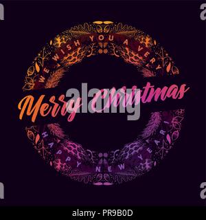 Vektor-runden Weihnachten Rahmen mit handgezeichneten natürliche Winter Elementen. Weihnachtsgruß Kartendesign. Stock Vektor