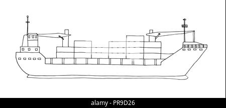 Skizze der Frachter auf weißem Hintergrund. Vektor Stock Vektor
