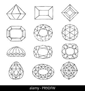 Diamant Symbole. Skizze Edelsteine auf weißem Hintergrund. Vector Illustration Stock Vektor