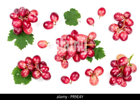 Rosa Trauben auf dem weißen Hintergrund. Ansicht von oben. Flach Muster Stockfoto