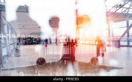 Modernen Flughafen mit blur Effekte. Double Exposure Stockfoto