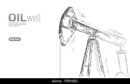 Öl gut Rig juck Low Poly Geschäftskonzept. Finanzen Wirtschaft polygonalen Benzin Produktion. Petroleum Kraftstoffindustrie pumpjack Ladebäumen Bohrpunkt Line Connection dots white Vector Illustration Stock Vektor