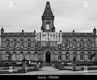 Die imposante Fassade von: Victoria Hall, Saltaire, Shipley, Yorkshire Stockfoto