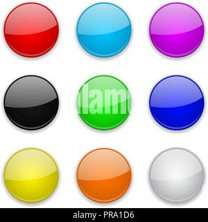 Farbiges Glas 3d-Tasten. Runde Symbole Stock Vektor