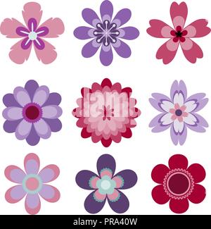 Set von 9 abstrakten isolierten Vektor Blumen. Eps 10. Stock Vektor