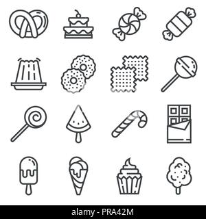 Bonbons und Süßigkeiten Icon Set. Eis, Schokolade, Marmelade, Lutscher und mehr Stock Vektor
