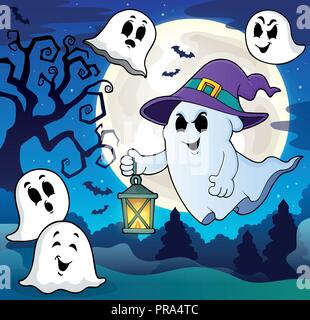 Ghost mit Hut und Laterne Theme 8-eps 10 Vector Illustration. Stock Vektor