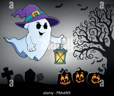 Ghost mit Hut und Laterne Thema 2 - Eps 10 Vector Illustration. Stock Vektor