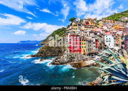 Cinqueterre, Riomaggiore. Fischerdorf im Nationalpark Cinque Terre, Italien. Stockfoto