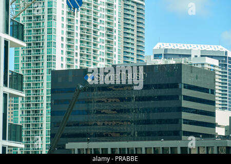 MIAMI, USA - 22. AUGUST 2018: Staat Vertrauen Gebäude in der Innenstadt von Miami, Florida Stockfoto