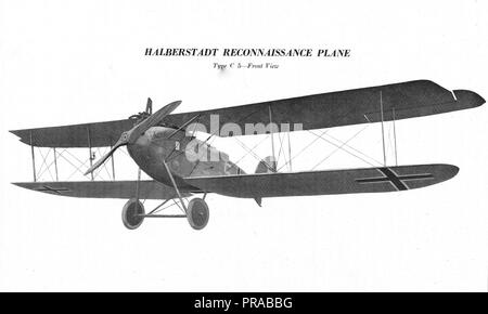 November 1918 - Arten von deutschen Flugzeugen. Halberstadt Aufklärer. Ansicht von vorn Stockfoto