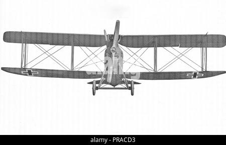 Arten von deutschen Flugzeugen. Rumpler Biplace Biplan. Ansicht von vorn Stockfoto