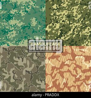 Camouflage Pattern. Vier verschiedene Texturen Stock Vektor