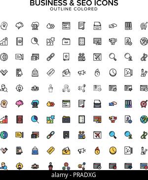 Business und seo Gliederung farbige Symbole Stock Vektor