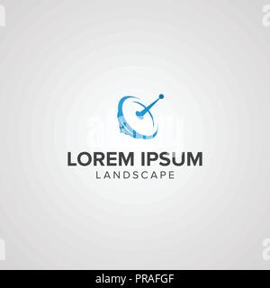 Kreative Kommunikation über Satelliten logo Konzept Design, einfache und professionelle fühlen. Sehr schön für die Marke ein. Stock Vektor