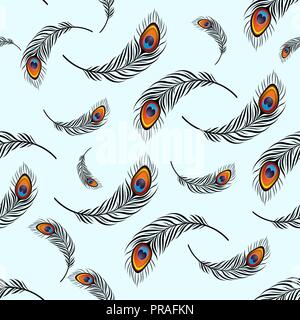 Vektor nahtlose Muster Feder. Flying Pfauenfeder Stock Vektor