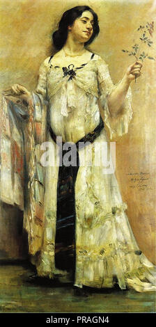 Lovis Corinth - Portrait von Charlotte Berend in einem weißen Kleid Stockfoto