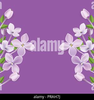 3d realistische floral Rahmen oder einer Illustration für Ihre Werbung Layout mit weißen leeren Hintergrund. Vektor Lila Lila Blüten, Blätter und Blüten Abbildung. Stock Vektor