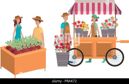 Grup von Menschen in Kiosk mit Anlage avatar Charakter Stock Vektor