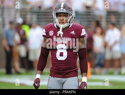 Starkville, MS, USA. 29 Sep, 2018. MSU RB, KYLIN HILL (8), auf dem Feld während NCAA Football Aktion bei Davis Wade Stadium in Starkville, MS. Florida besiegte Mississippi State, 13-6. Kevin Langley/CSM/Alamy leben Nachrichten Stockfoto