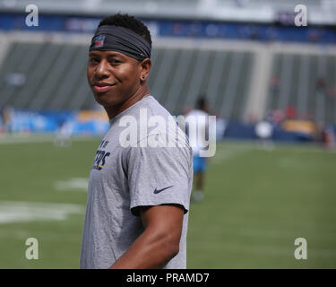 Carson, CA. 30 Sep, 2018. Los Angeles Ladegeräte tight end Austin Roberts vor dem NFL San Francisco 49ers vs Los Angeles Ladegeräte am Stubhub Center in Carson, Ca am 30. September 2018 (Foto von Jevone Moore Quelle: CSM/Alamy leben Nachrichten Stockfoto