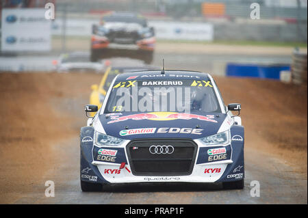 September 30, 2018: Andreas Bakkerud #13 mit Team EKS Audi Sport in Aktion im Qualifying 4 auf die Welt Rallycross Meisterschaft, Stromkreis des Nord- und Südamerika. Austin, Texas. Mario Cantu/CSM Stockfoto