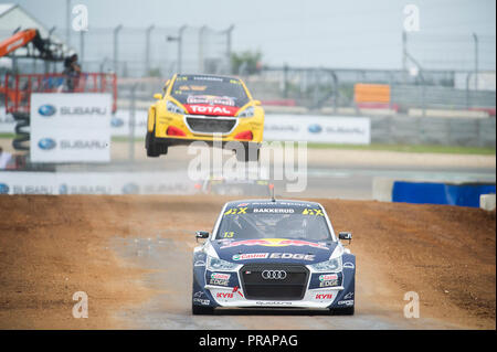 September 30, 2018: Andreas Bakkerud #13 mit Team EKS Audi Sport in Aktion im Qualifying 4 auf die Welt Rallycross Meisterschaft, Stromkreis des Nord- und Südamerika. Austin, Texas. Mario Cantu/CSM Stockfoto