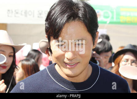 01 Okt, 2018. S. Korean actor Jang Dong-gun Koreanische Schauspieler Jang Dong-gun, besucht die 5. handon Tag in Seoul Land in Gwacheon, Gyeonggi Provinz, südlich von Seoul, on Sept. 29, 2018. Credit: Yonhap/Newcom/Alamy leben Nachrichten