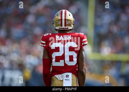 Carson, CA. 30 Sep, 2018. San Francisco 49ers cornerback Greg Mabin (26) Während der NFL San Francisco 49ers vs Los Angeles Ladegeräte am Stubhub Center in Carson, am 30. September Ca, 2018 (Foto von Jevone Moore Quelle: CSM/Alamy leben Nachrichten Stockfoto