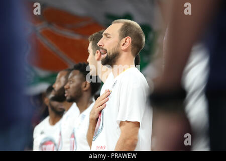 Brescia, Italien. 30. September 2018. Peppe Poeta (auxilium Torino) während des Finales der Lba Supercoppa 2018 Auxilium Fiat Torino-Armani Exchange Olimpia Milano. Walter Bertagnoli/Alamy leben Nachrichten Stockfoto