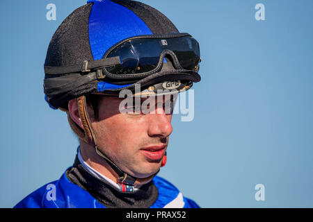 Arcadia, CA, USA. 29 Sep, 2018. 29. September 2018: Florent Geroux am Kronleuchter Stangen auf Brüter-schale Vorschau Tag an. Santa Anita Park am 29. September 2018 in Arcadia, Kalifornien. Evers/ESW/CSM/Alamy leben Nachrichten Stockfoto