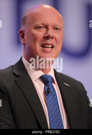 Birmingham, Großbritannien. 1. Okt 2018. Chris Grayling Mp Staatssekretär für Verkehr, Konservative Partei Konferenz 2018 Das ICC, Birmingham, England, 01. Oktober 2018 befasst sich mit der konservativen Partei Konferenz 2018 Im Icc, Birmingham, England Credit: Allstar Bildarchiv/Alamy leben Nachrichten Stockfoto