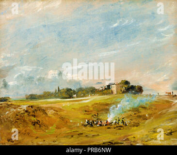 John Constable, Hampstead Heath, mit einem Lagerfeuer, ca. 1822 Öl auf Leinwand, Yale Center für British Art, New Haven, USA. Stockfoto