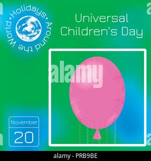 Universal Tag der Kinder. Luftballon. Kalender. Urlaub rund um die Welt. Grüne blur Hintergrund - Name, Datum Abbildung Stock Vektor