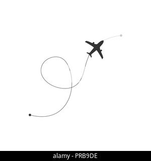Flug Route. Ebene Symbol. Flugzeugsymbol mit Route vom Startpunkt zum Ziel. Vector Illustration Stock Vektor