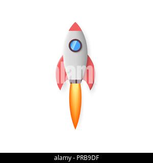 Rakete. Platz Rakete starten. Projekt starten. Flying cartoon Rocket. Vector Illustration auf weißem Hintergrund Stock Vektor