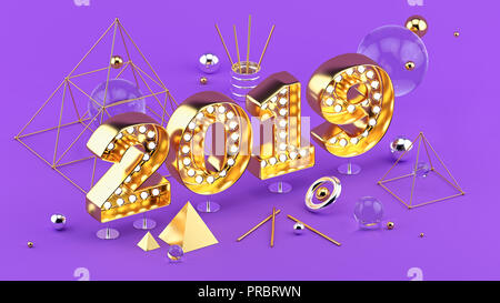 2019 Frohes Neues Jahr isometrische 3D-Grafik für Poster oder Grußkarte Design. Stockfoto