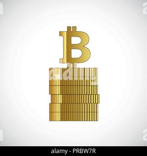 Golden bitcoin steht auf Goldmünzen Konzept der cryptocurrency Vektor-illustration EPS 10. Stock Vektor