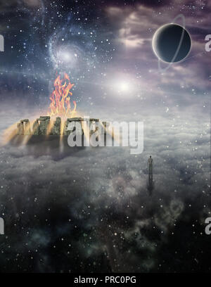 Feuer brennt im alten Tempel Stockfoto